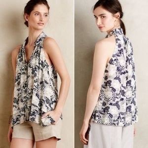Anthropologie Blue and White Floral Blouse
